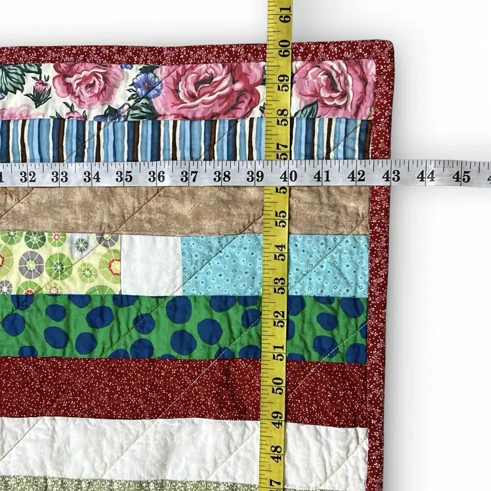 Quilt Handmade Colorful Strip Piece 60x43 Lightweight Lap Throw Farmhouse Boho